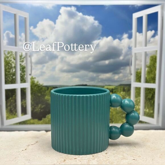 Teal Fluted Ceramic 18oz Mug with Beaded Handle - Picture 2 of 10